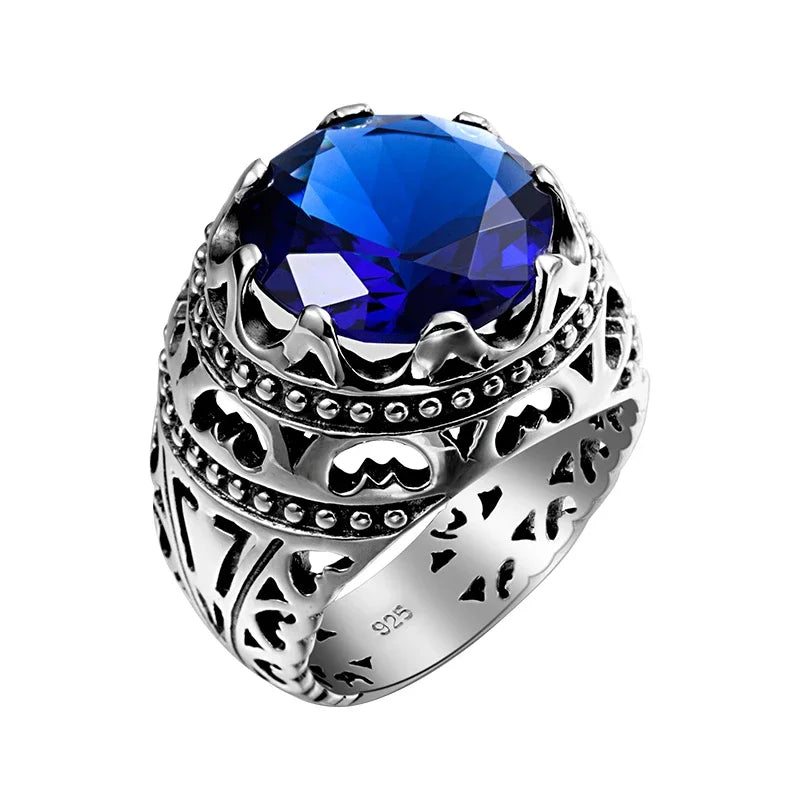 Sterling Silver Round Gemstone Ring