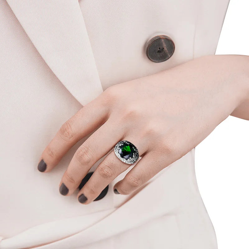 Sterling Silver Round Gemstone Ring