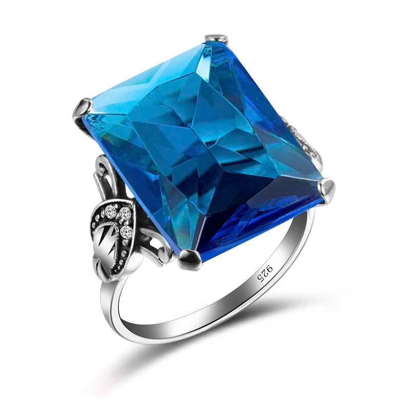 Sterling Silver Square Gemstone Ring