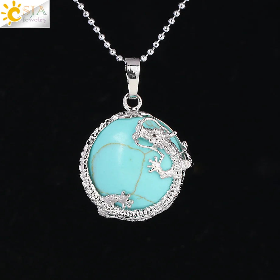Dragon Coin Stone Pendant Necklace