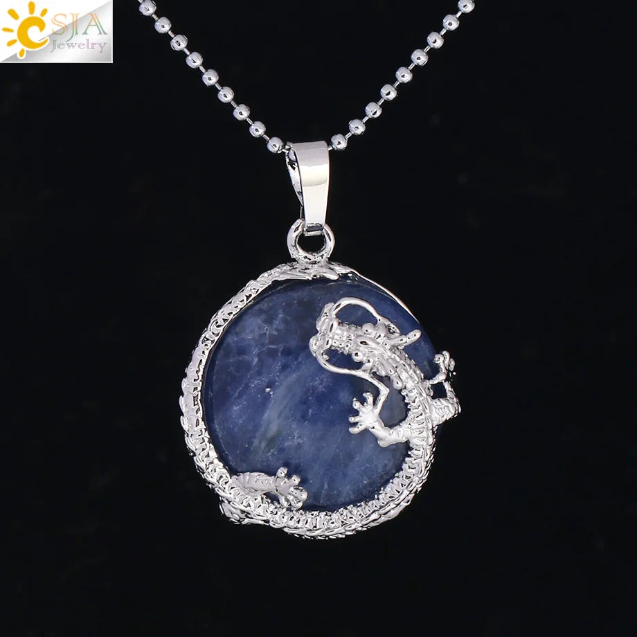 Dragon Coin Stone Pendant Necklace