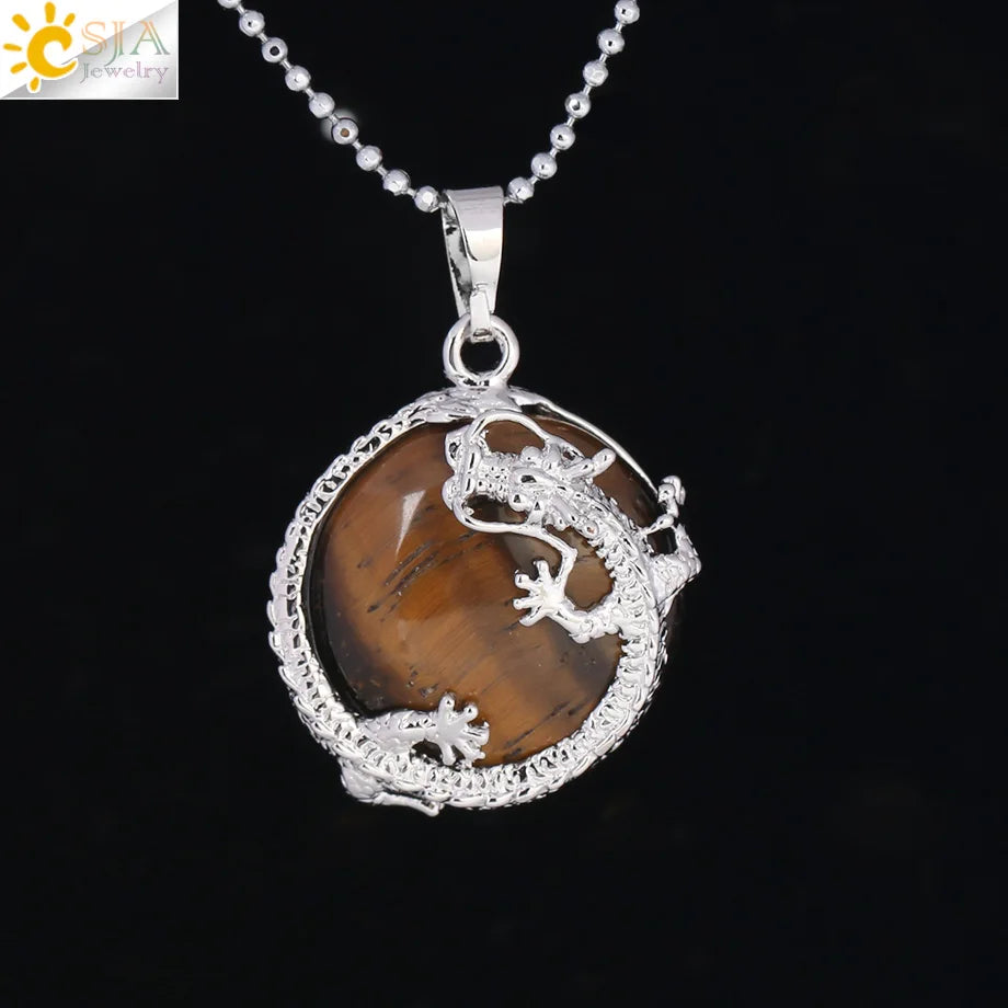 Dragon Coin Stone Pendant Necklace