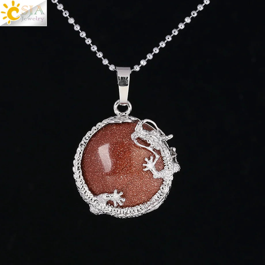 Dragon Coin Stone Pendant Necklace