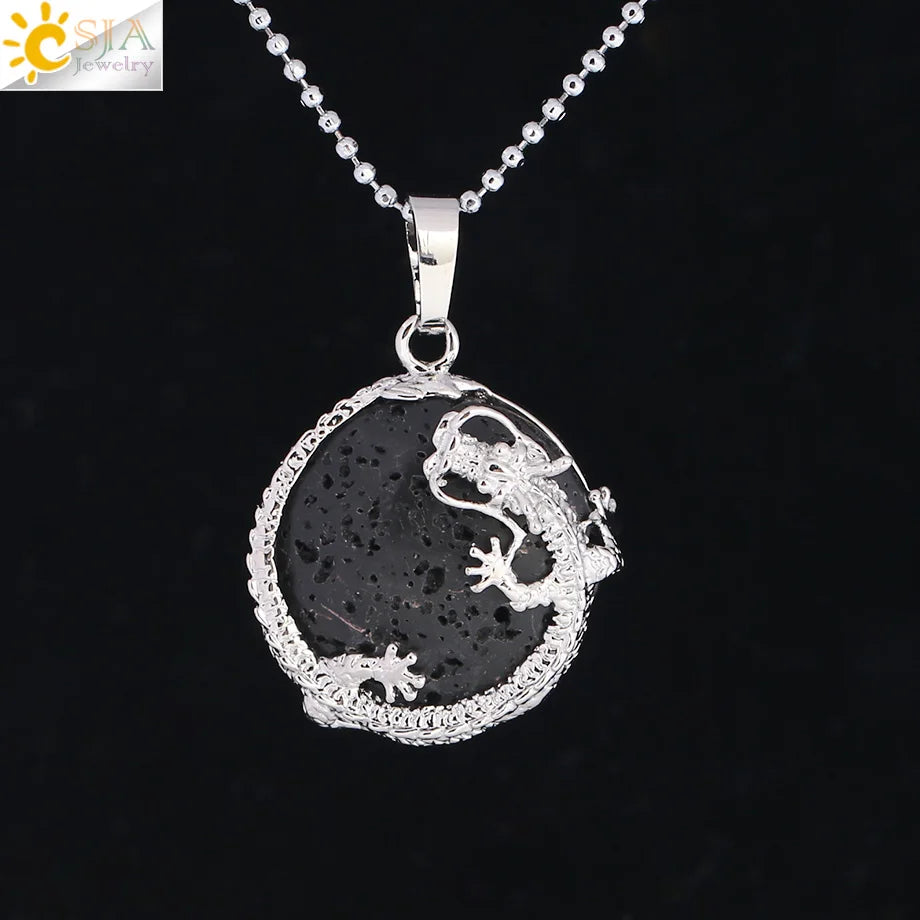 Dragon Coin Stone Pendant Necklace