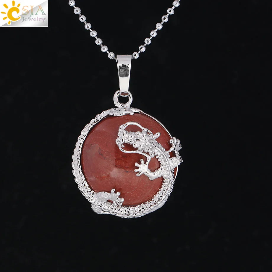 Dragon Coin Stone Pendant Necklace