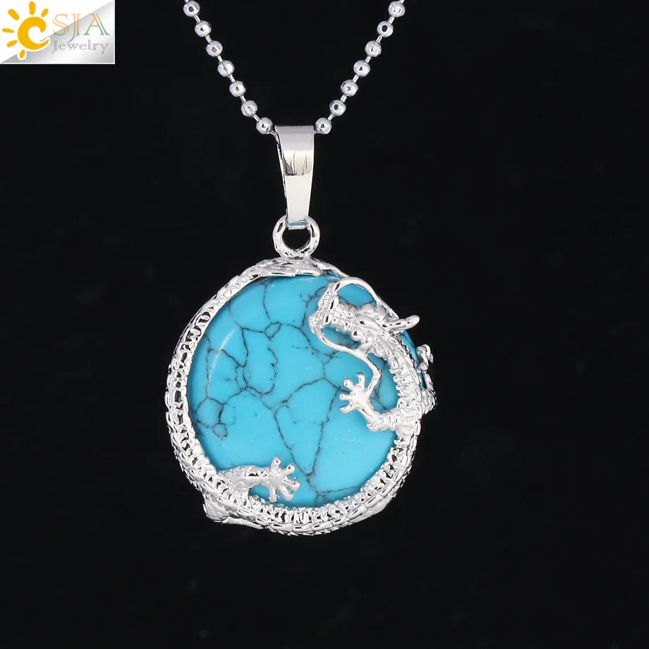 Dragon Coin Stone Pendant Necklace