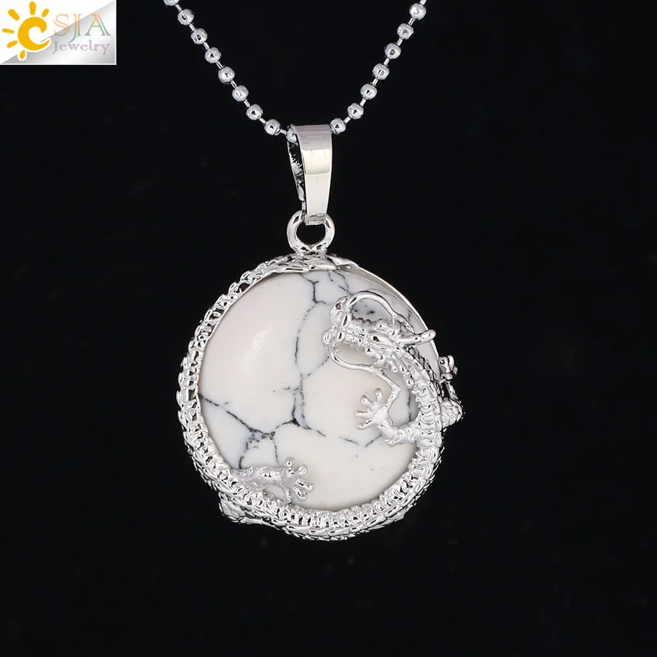 Dragon Coin Stone Pendant Necklace