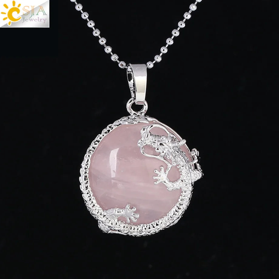 Dragon Coin Stone Pendant Necklace