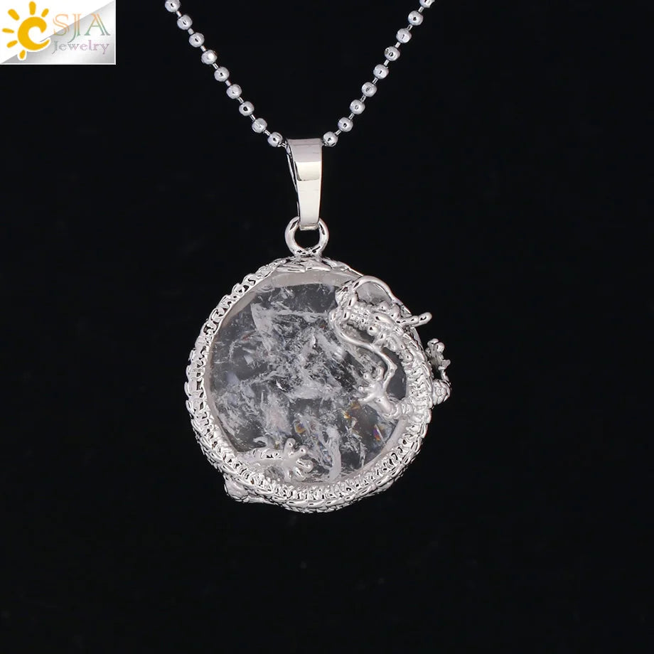 Dragon Coin Stone Pendant Necklace