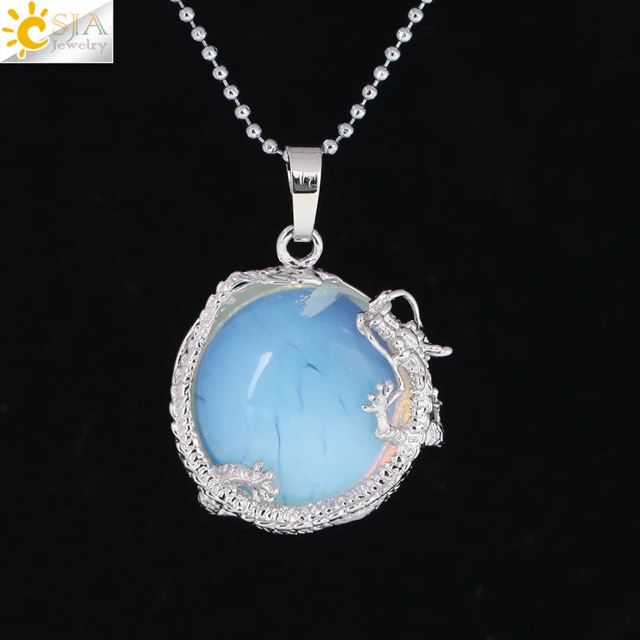 Dragon Coin Stone Pendant Necklace