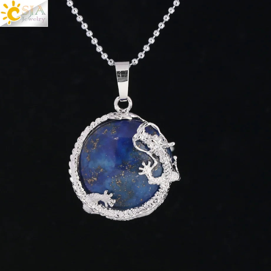 Dragon Coin Stone Pendant Necklace