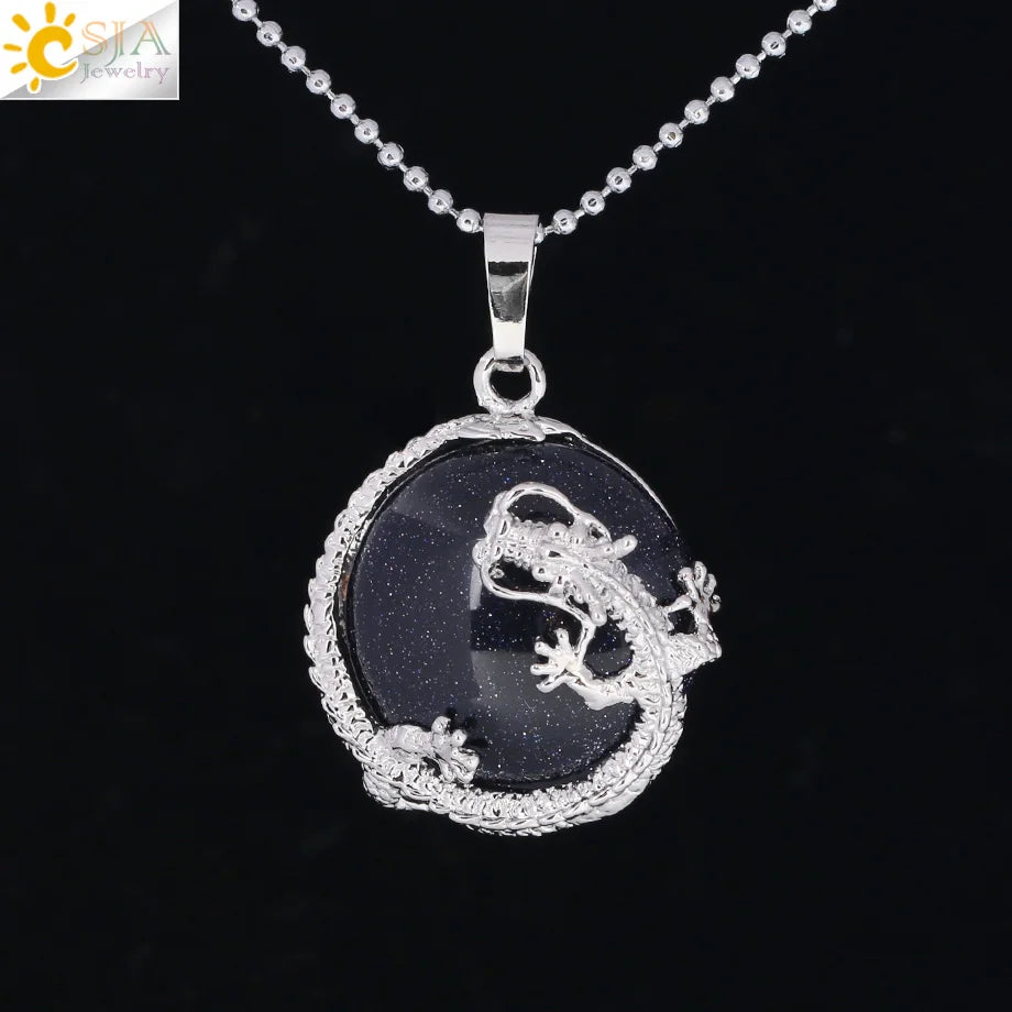 Dragon Coin Stone Pendant Necklace