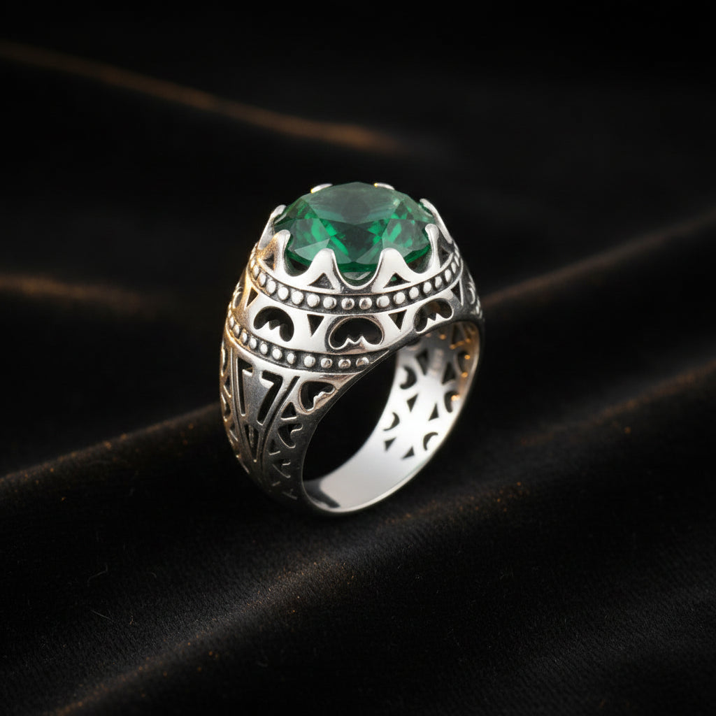Sterling Silver Round Gemstone Ring