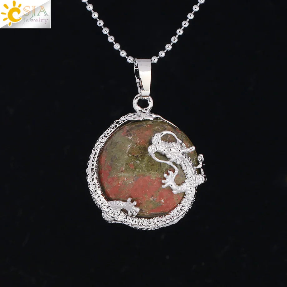 Dragon Coin Stone Pendant Necklace