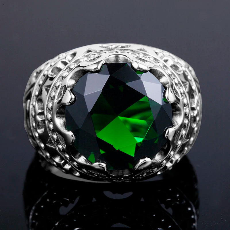 Sterling Silver Round Gemstone Ring