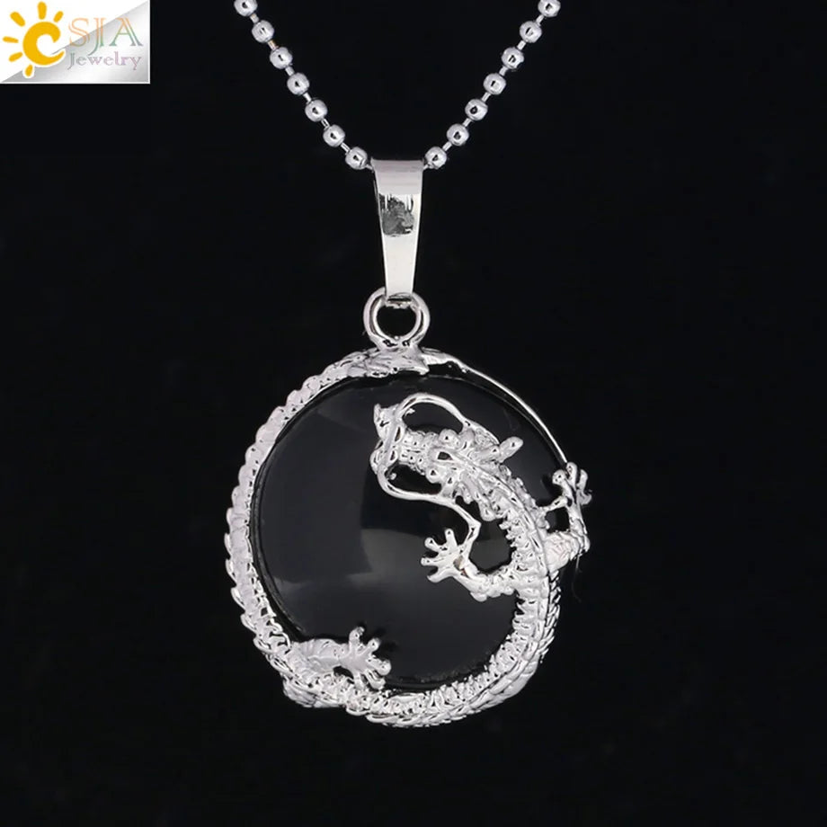 Dragon Coin Stone Pendant Necklace