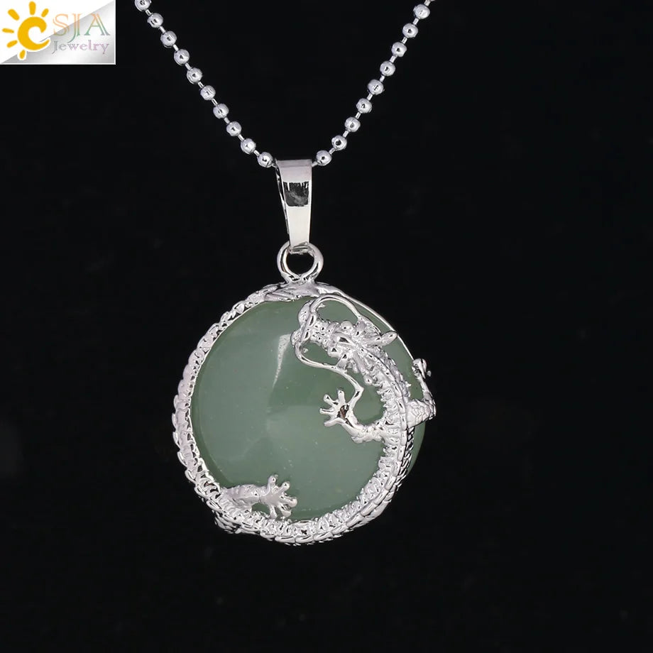 Dragon Coin Stone Pendant Necklace