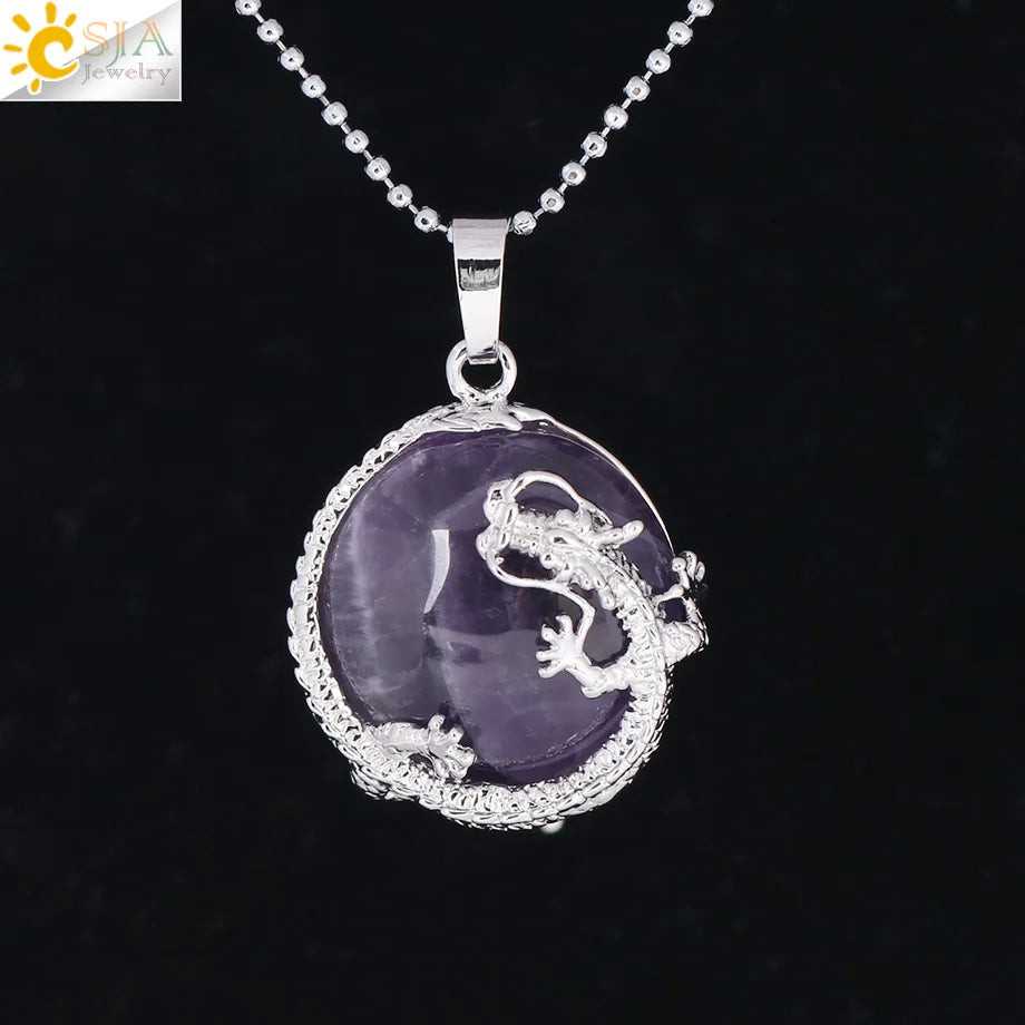 Dragon Coin Stone Pendant Necklace