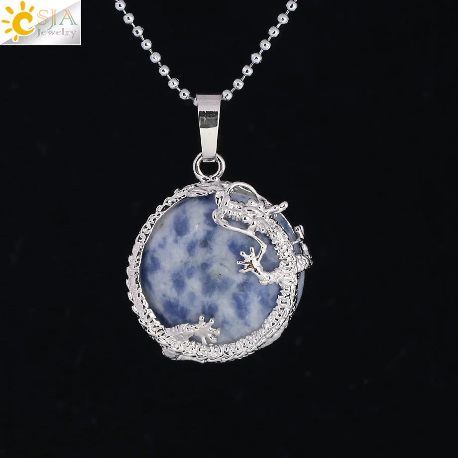 Dragon Coin Stone Pendant Necklace