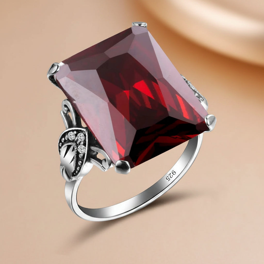 Sterling Silver Square Gemstone Ring