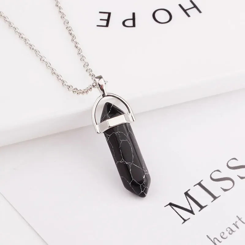Hexagonal Stone Pendant Necklace