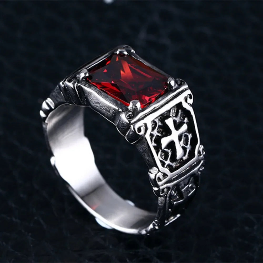 Cross Pattern Stone Ring