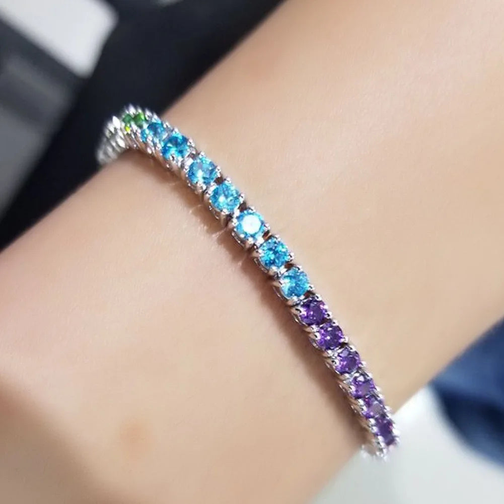 Sterling Silver Rainbow Tennis Bracelet