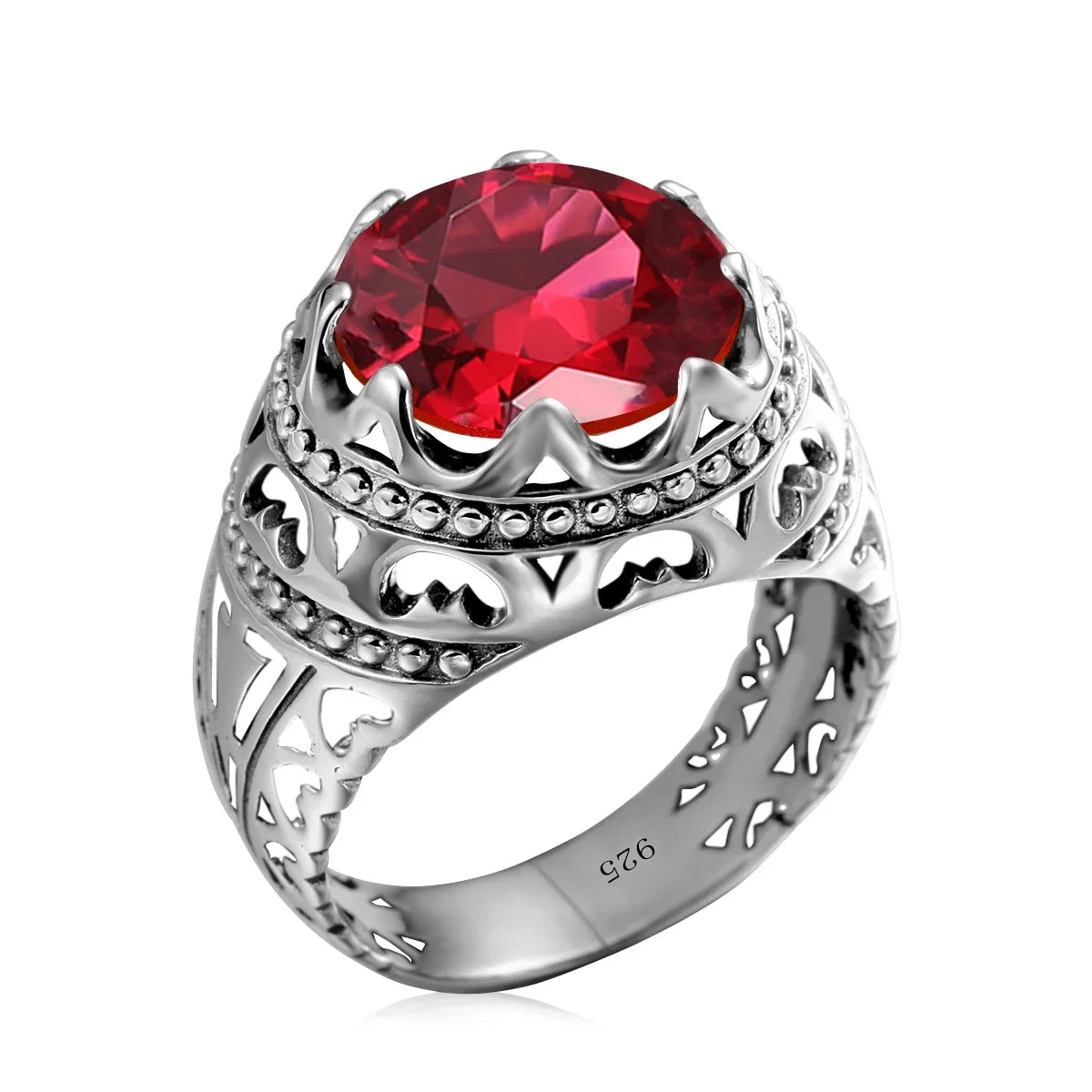 Sterling Silver Round Gemstone Ring