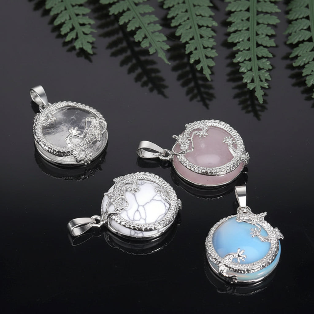 Dragon Coin Stone Pendant Necklace