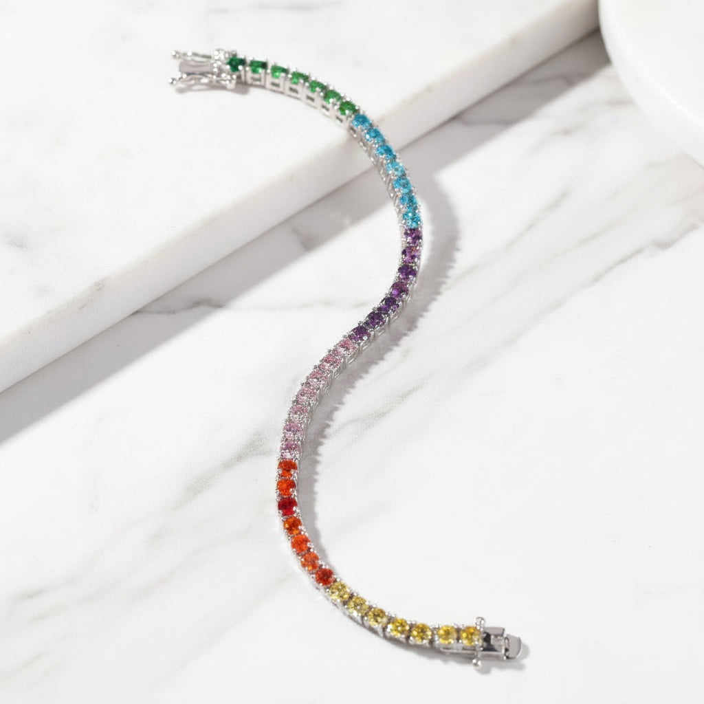 Sterling Silver Rainbow Tennis Bracelet