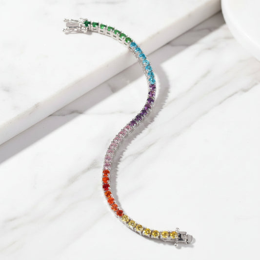 Sterling Silver Rainbow Tennis Bracelet