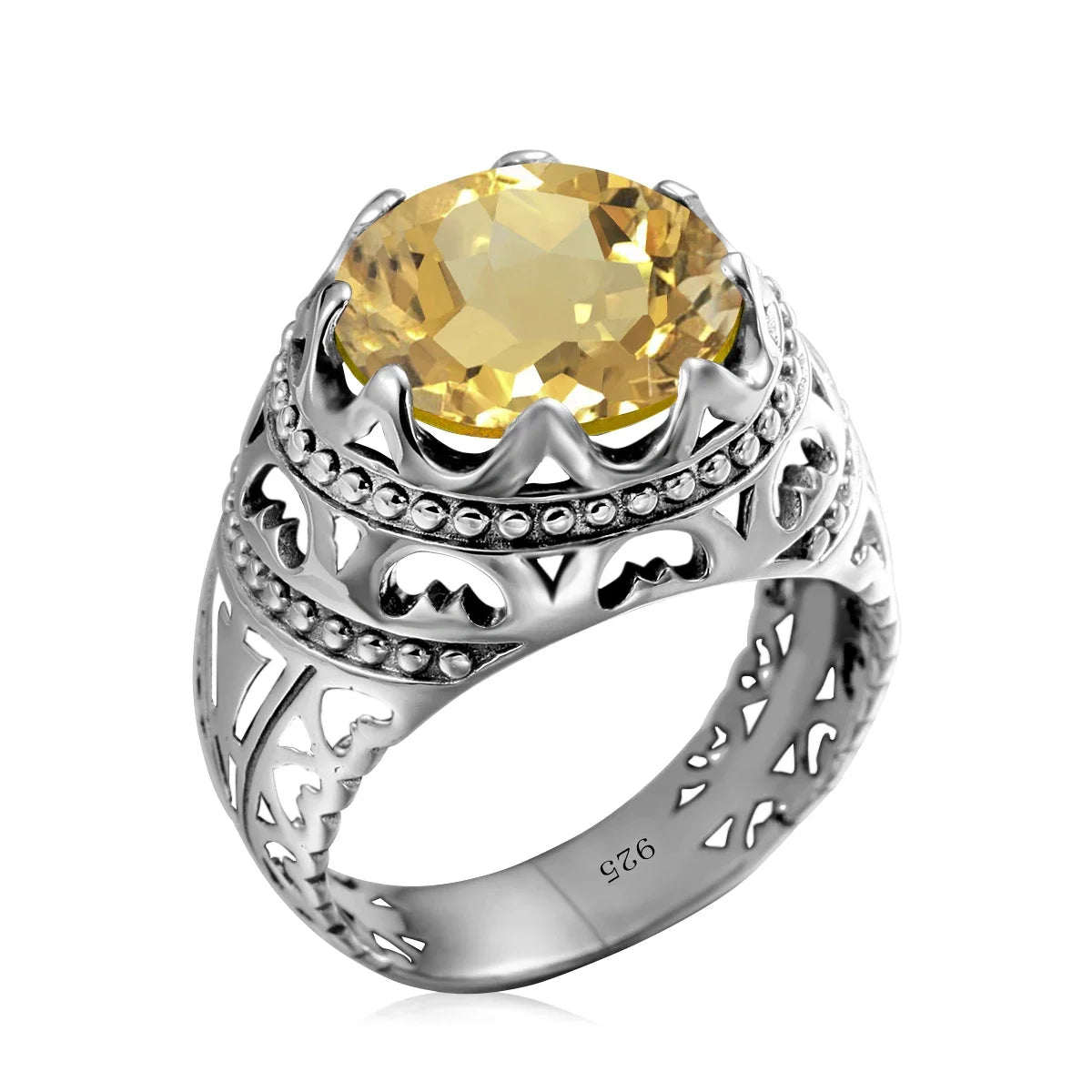 Sterling Silver Round Gemstone Ring