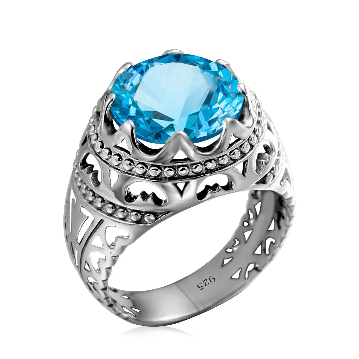 Sterling Silver Round Gemstone Ring