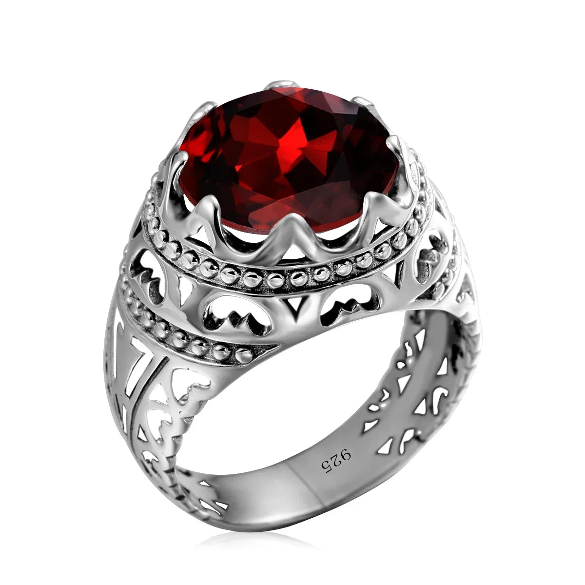 Sterling Silver Round Gemstone Ring