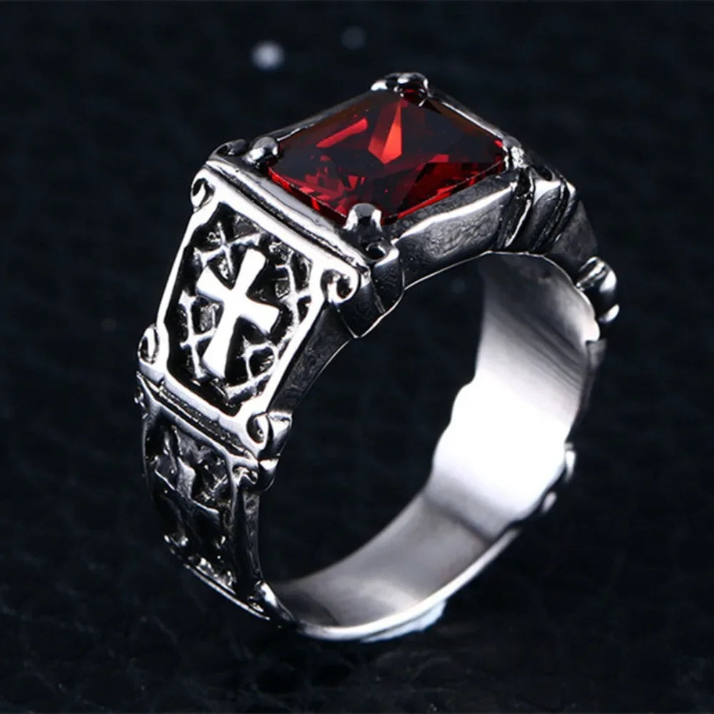 Cross Pattern Stone Ring