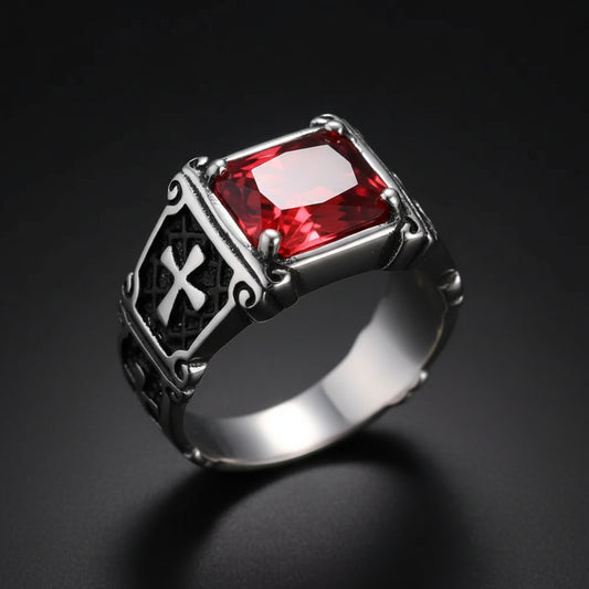 Cross Pattern Stone Ring
