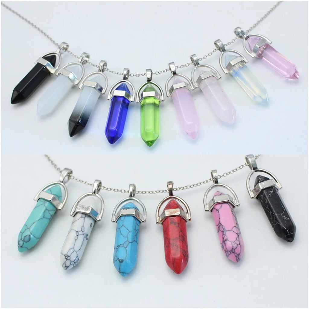 Hexagonal Stone Pendant Necklace