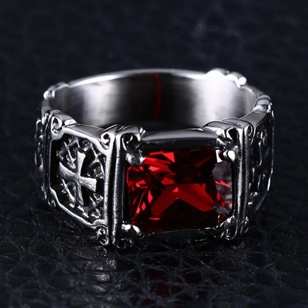Cross Pattern Stone Ring