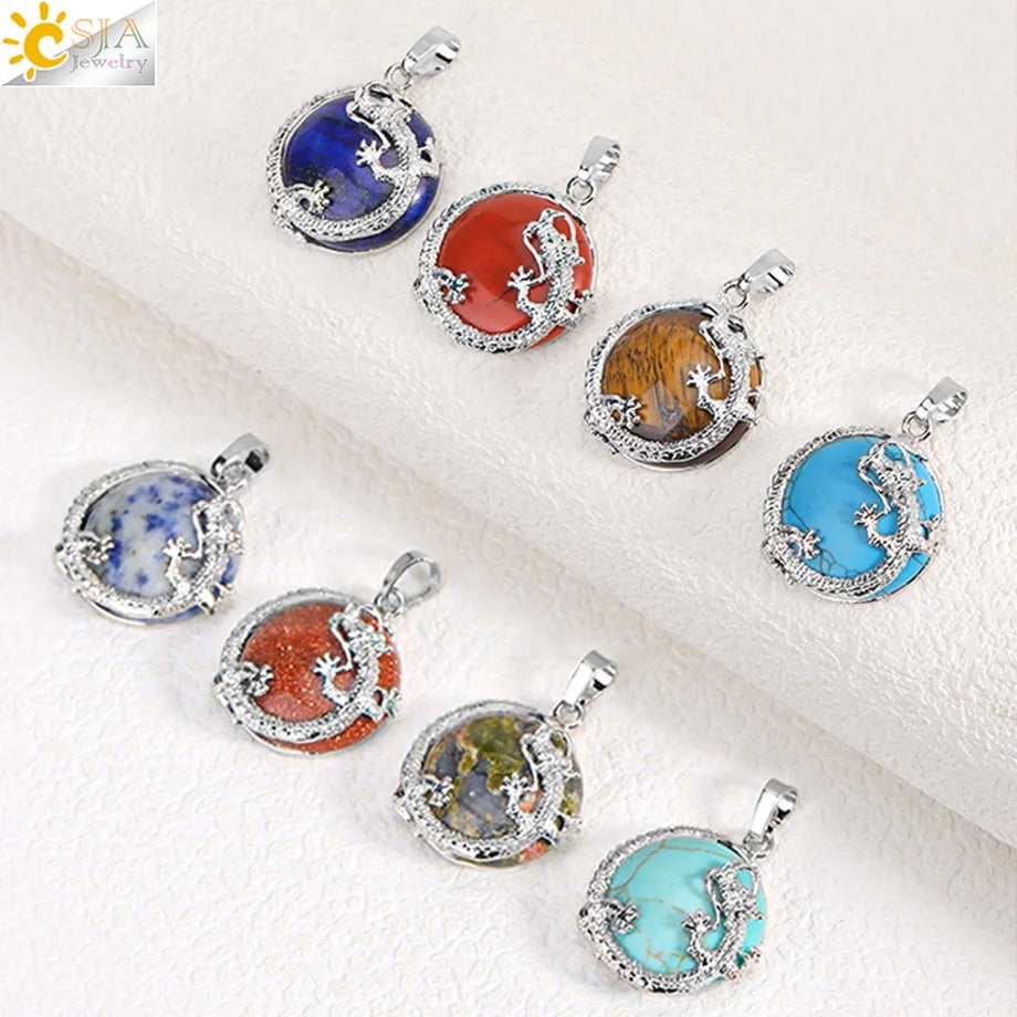 Dragon Coin Stone Pendant Necklace
