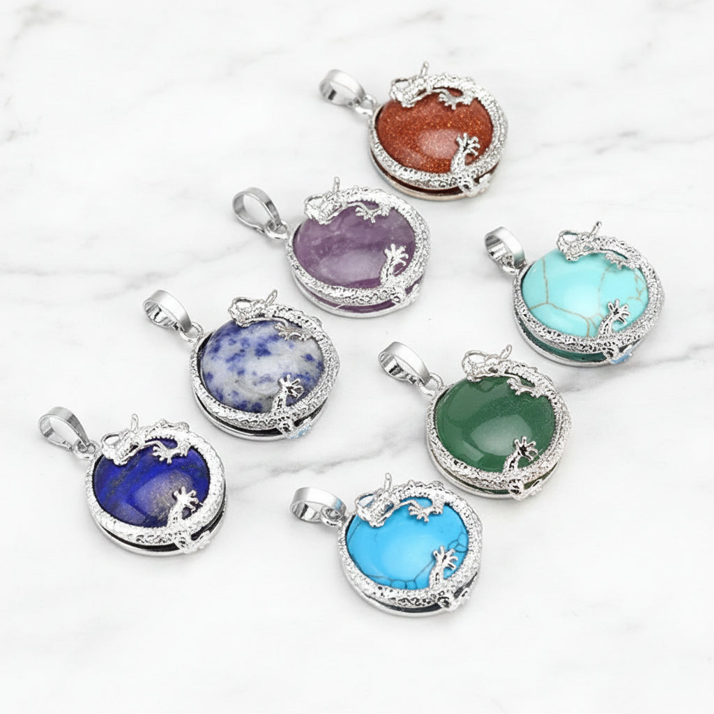 Dragon Coin Stone Pendant Necklace