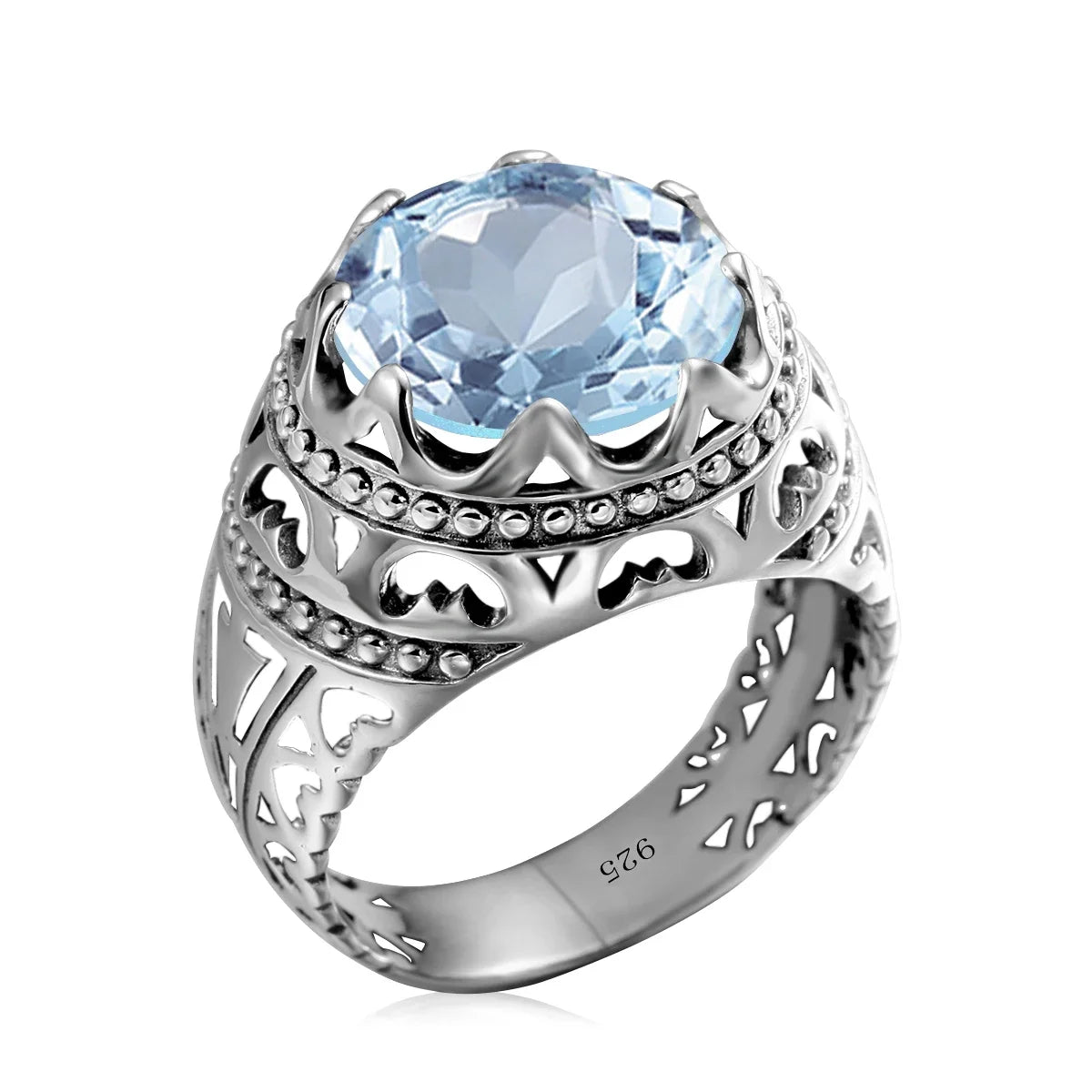 Sterling Silver Round Gemstone Ring